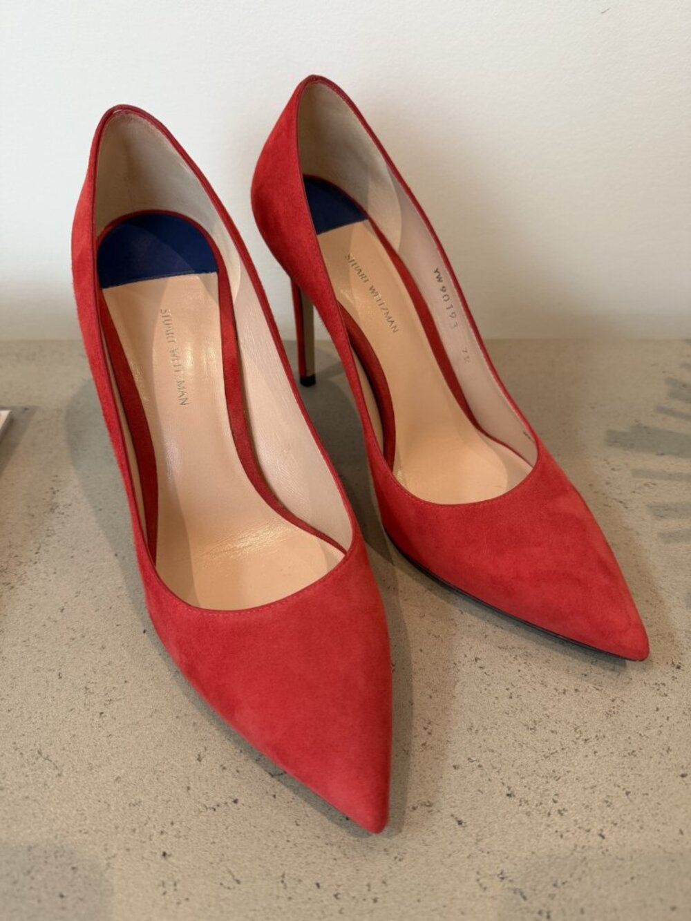 Stuart Weitzman Red Suede Pointed Toe Stiletto Pumps — Size 7.5